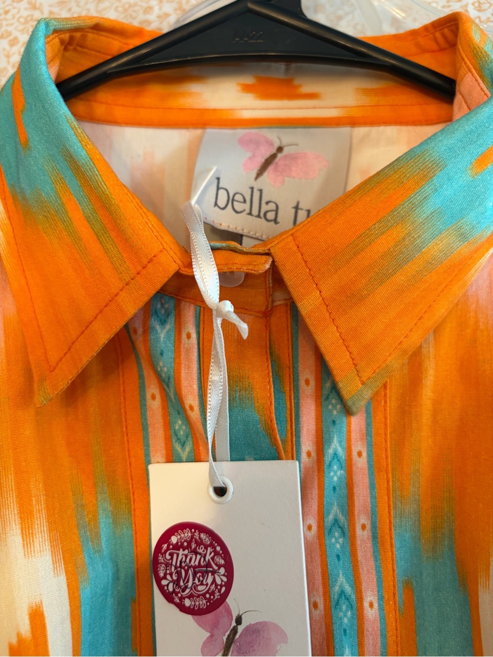 Bella Tu Orange & Turquoise Ikat Camden Shirt Dress Size XL - NWT - Picture 2 of 16